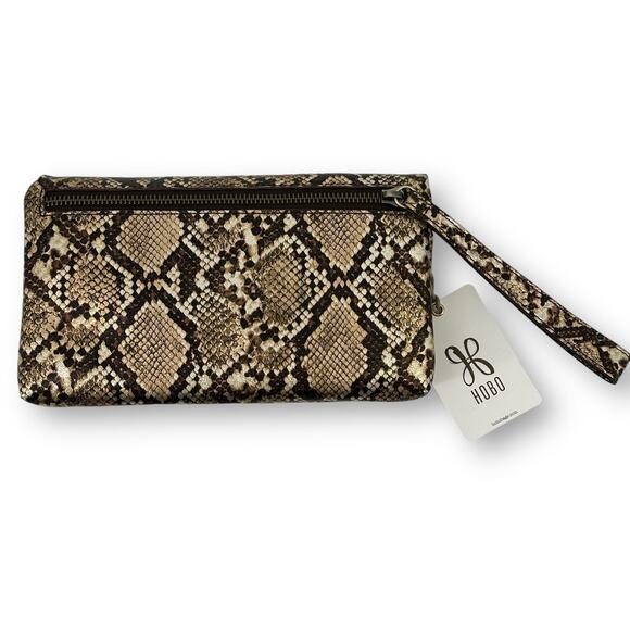 Hobo International Lauren Wristlet Gold Snake Skin Print Leather Frame Closure - Picture 5 of 7